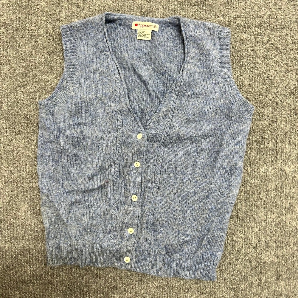 Appleseed's Sweater Vest Womens Size M Blue Wool V-Neck Button Front Cable Knit